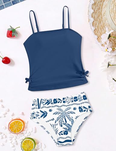 Image of Girls Tankini Swimsuits Two Piece Bathing Suit Drawstring Swimwear Set for Girls 7-18 Years
