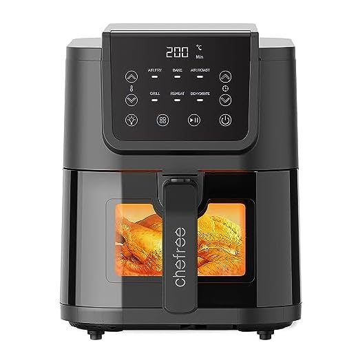 CHEFREE Heißluftfritteuse, 6-in-1-Smart-Programme, Health-Heißluftfritteuse und Toaster, ViewCook Window, 5 l Familiengröße und dennoch kompakt, ölfrei und fettarm und energiesparend — AFW01