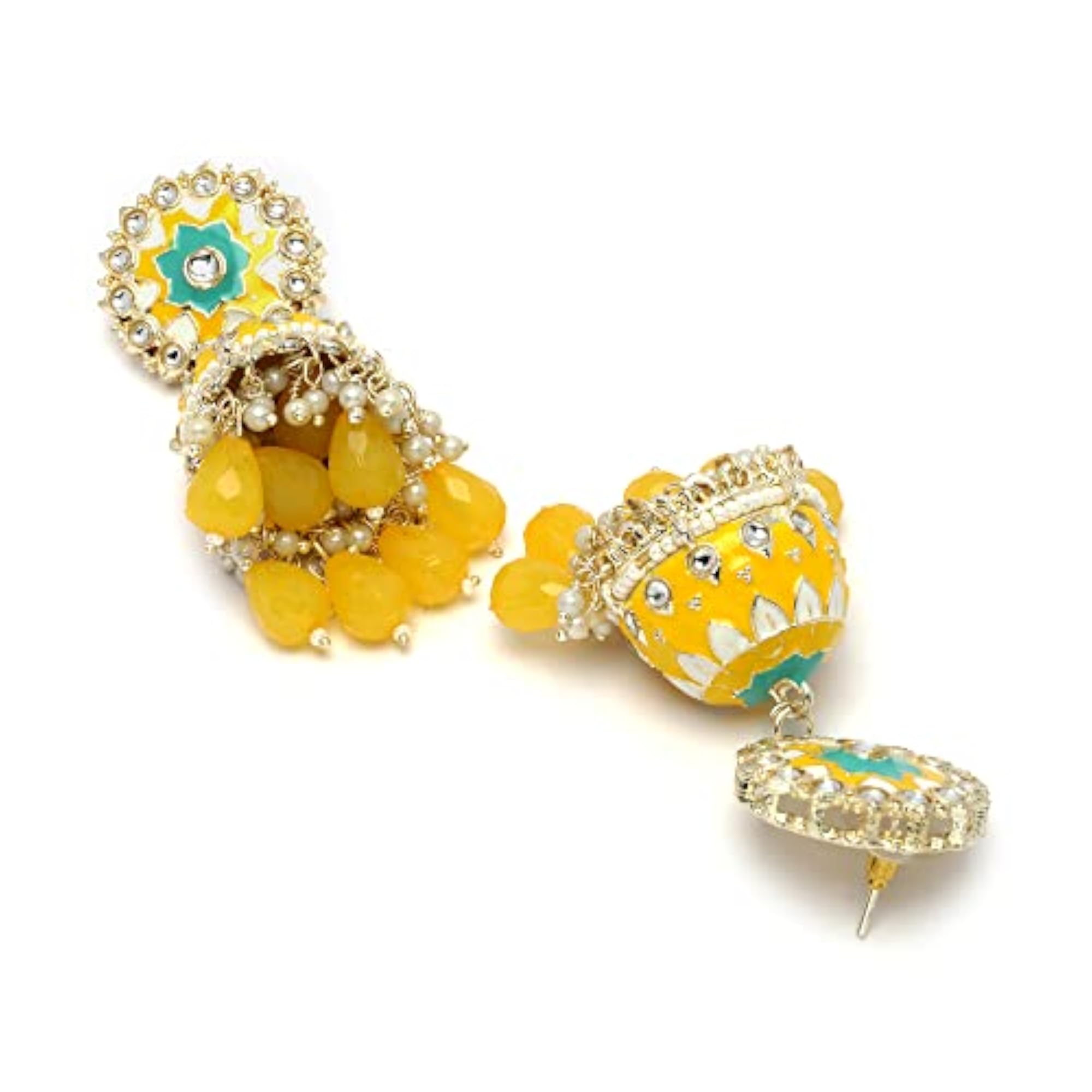 Gold-Plated Kundan & Pearls Jhumka Earrings