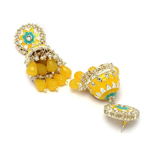 Gold-Plated Kundan & Pearls Jhumka Earrings