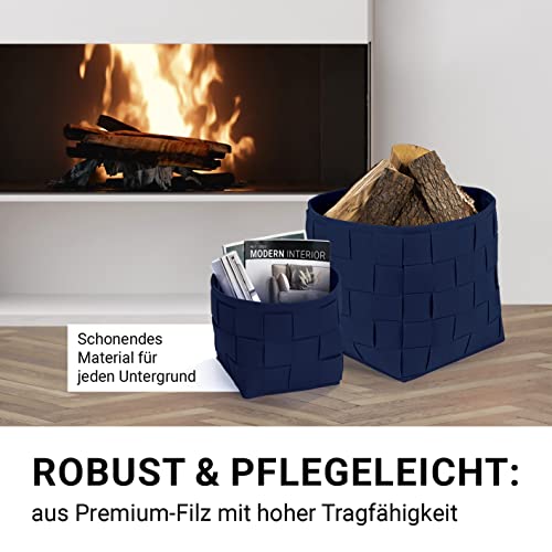 N8WERK Filz-Aufbewahrungskorb 40x40x40cm | Ideal zur Aufbewahrung von Kaminholz & Zeitschriften | Strapazierfähig & vielseitig | Faltbarer Aufbewahrungskorb passend für Regale [Dunkelblau]