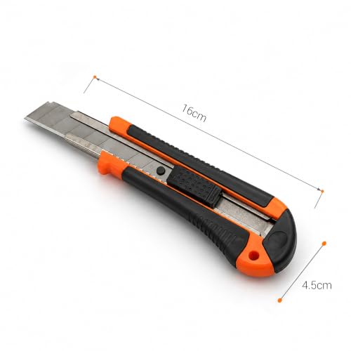 Image of 18mm Heavy Duty Utility Knife Cutter, Wide Blade Box Cutter with Auto-Lock Sliding Mechanism, Ergonomic Non-Slip Grip, Retractable Replacement Blade for Cutting Cardboard, (Multicolor, Pack Of 2)