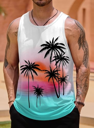 Image of VOGSTART Mens Hawaiian Beach Tank Tops Summer Vacation Muscle Top Graphic Sleeveless Shirts (S-3XL)