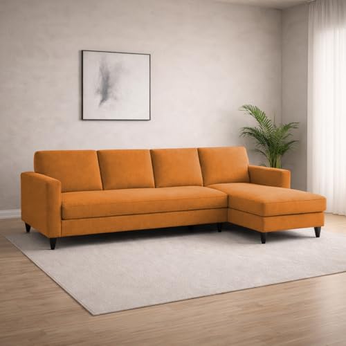 Image of Carlos RHS 4 Seater L Shape Sofa Set for Living Room & Home Office Furniture, Modern Durable Sectional Corner Sofa Couch, Premium Fabric Comfortable Seating with Strong Frame (Orange)