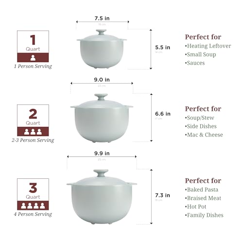 Image of Minh Long 3.17 qt Porcelain Clay Pot for Cooking, Casserole Dish with Lid, Clay Pots for Cooking, Dutch Ovens for Stew, Soup, Steam, Oven & Microwave Safe, Heat Resistant (Vesta, 3.17 qt - Grey)