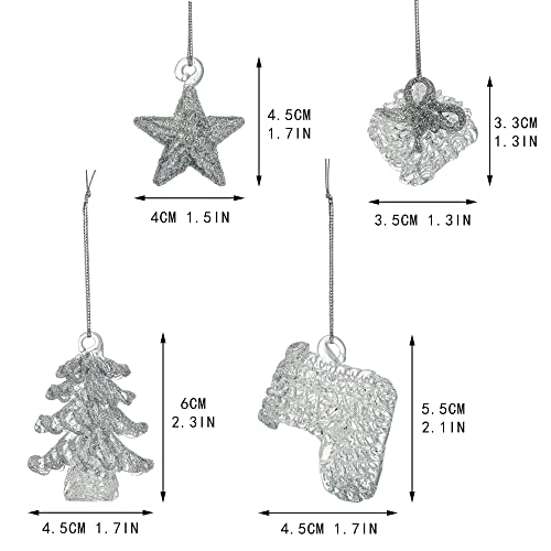 Christmas Tree Hanging Decoration Pendant Set Of 4 Mini Spun Glass 2022 Xmas Tree Ornaments(Silver) #TOP2