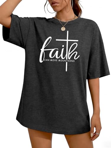 Christian Shirts for Women Oversized Faith Can Move Mountains Shirts