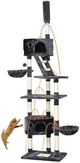 Yaheetech Cat Tree Floor to Ceiling Cat Tree 228-255cm Height Adjustable Tall Cat Tower Cat Scratching Post with Condos Baskets and Ladder, Dark Grey