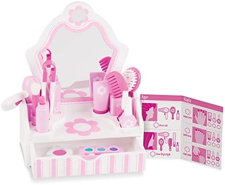 Melissa & Doug Wooden Beauty Salon Play Set With Accessories (18 pcs) - Pretend Hair Salon, Toddler Makeup Vanity, Fashion Role For Kids Ages 3+