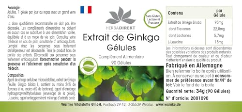 Ginkgo Biloba Extrakt 95mg - mit Flavonen und Lactonen - vegan - 90 Kapseln | HERBADIREKT by Warnke Vitalstoffe - Deutsche Apothekenqualität – Bild 5