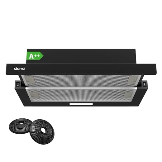 CIARRA CBCB6906D Campana Extractora Telescópica Cocina 60 cm 370 m³ / h 2 Niveles Iluminación LED Filtro de Carbón Negro