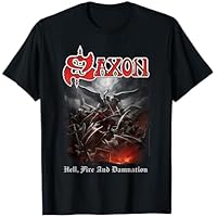 Oficial Saxon Hell Fire Heavy Metal Band Vintage Retro Camiseta