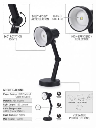Image of Mini Portable Round LED Desk Lamp | Cute Character Base | Adjustable | USB Powered |(Multicolor) (Mini Black 2)