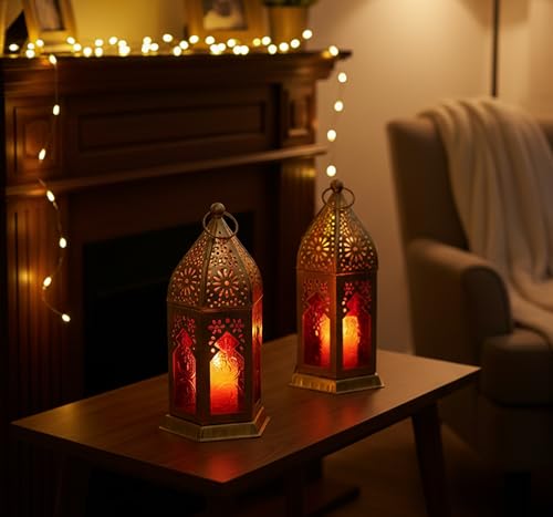 eSplanade 6.5" Moroccan Lantern Red-Colored Glass Hanging Lamp | ...