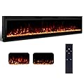 Kukoofyer 50 Inch Ultra Thin Electric Fireplace Insert - Wall Mounted Heater with Remote Control & Touch Screen, Realistic Multicolor Flame, Thermostat, Timer, 750W/1500W (Log & Crystal Included)
