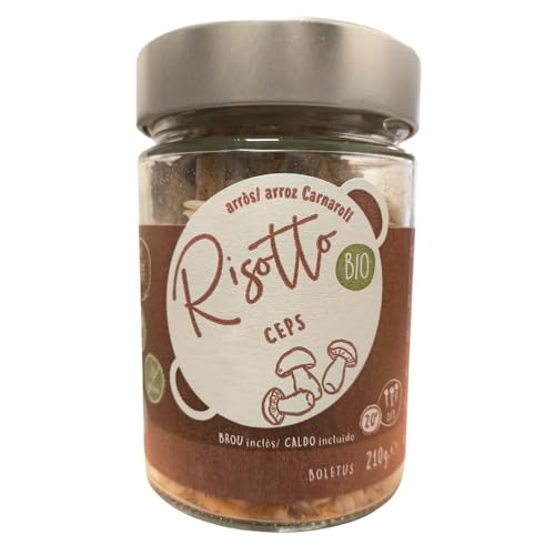 Risotto Con Boletus - Arroz Premium 210 Gr - Bote de Cristal con Instrucciones - Vegano, Sin Gluten y Lactosa, Para 2/3 Comensales