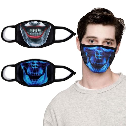 HOLEMZ 2 Piezas Mascarillas Reutilizables, Lavables Mascarillas Faciales de Algodón Multifuncional Mascarilla Tela Suave Impresión Anti-polvo para Unisexo (Negro)