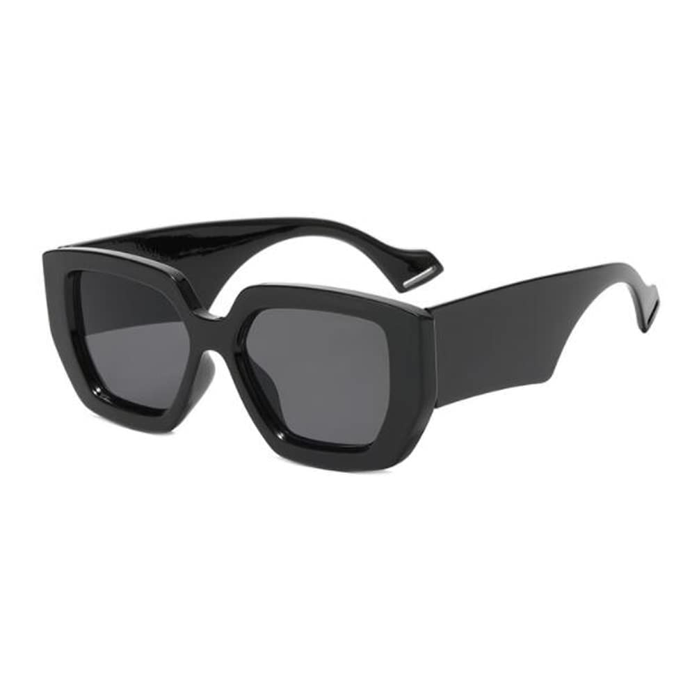 Square Thick Frame Wide Leg Sunglasses Women Retro Beach Sunglasses Men Non-slip Mirror Leg Glasses Bright Black Gray