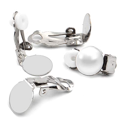 Aylifu Clip-On Earring Findings, 20Pcs (10 Pairs) Round Flat Tray Earring Clips Blank Earring Setting Components With 20Pcs Earring Pads For Non-Pierced Ears Diy Earring Making -Silver #TOP4