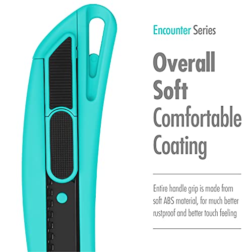 Fantasticar Soft Material Grip Retractable Snap-Off Utility Knife Safety Box Cutter, With Extra 10 Blades, And Can Opener Design, For Heavy Duty Work, Carpet, Cartons And Cardboard (Turquoise) #TOP3