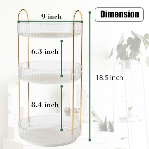 3-Tier Transparent Rotating Makeup Organizer Countertop Lazy Susan