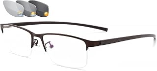 Reading Glasses Photochromic Progressive Multifocal Sun Reader Alloy Half Frame Super Light Eyeglasses,Brown,+2.25 (Brown 2.25)