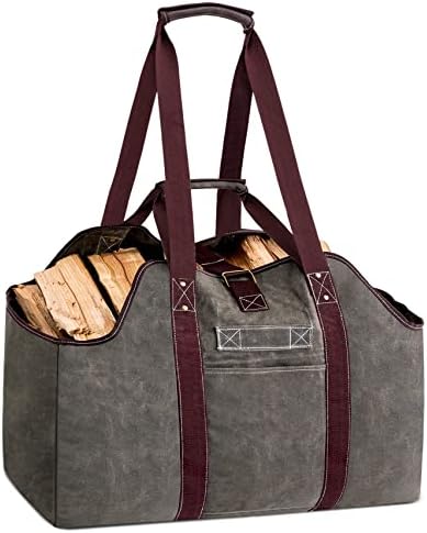 INNO STAGE Heavy Duty Wax Canvas Log Carrier Tote,Large Fire Wood Bag ...