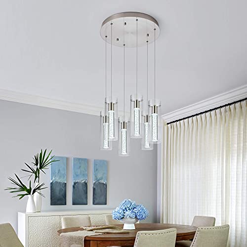 Pendant Lights Kitchen Island Kitchen Lights Modern Crystal Bubble Glass Pendant Ceiling Light Fixture for, Dining Room, and Restaurant - 48W Integrated LED Hanging Light Dimmable.(6-Light)