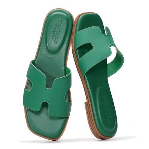 Jannel EMERGREEN Leather Sandals Women 2026 Mules Slides
