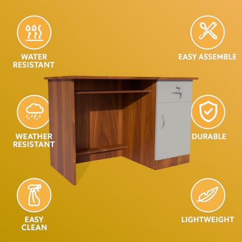 Image of NITYAM Wooden Computer Table with Keyboard Tray, Storage Drawer, CPU Printer Space, for Home Office, Adults, Students (Warranty: 1 Year, Color-Walnut & White)