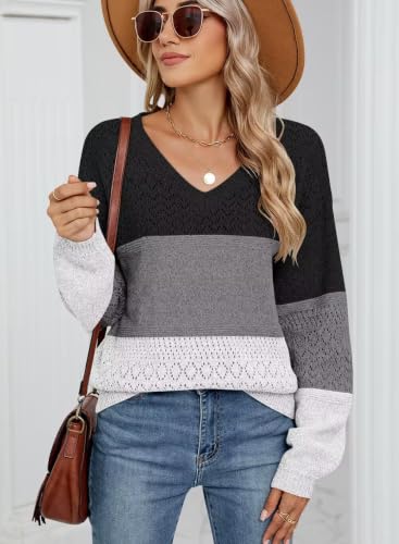 Image of JOCAFIYE Womens Sweaters Casual Long Sleeve V Neck Pullover Sweater Tops