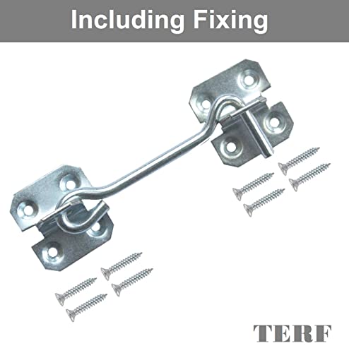 TERF® 100mm Heavy Duty Silver Wire Cabin Door Hook and Eye Lock 100mm (4 inch) Cabinet Latch Catch including Fixing Screw For Door Gate Window Closet Shed Latch - Image 2