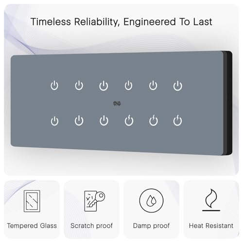 Image of IOTICS Smart Wifi Switch Board: 12 x Switch Module. Touch Control, Remote, App Control. Voice Compatible with Alexa & Assistant. Smart Touch Switch Board For Home Automation (Grey)
