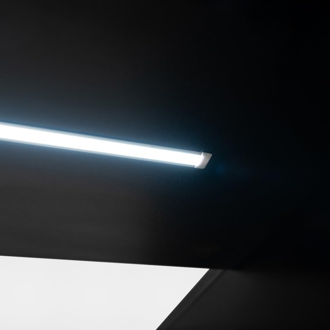 Comptoirs de Vente en MDF Noir à LED Blancs Ensemble Harmonia LM60 B1200 C1200 3 Unités de Rangement Étagères Internes Portes Coulissantes Verouillables Réception Bureau Vêtements Bijoux [Clés INCLUS]
