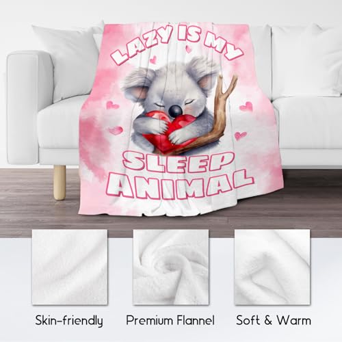 Koala Blanket, Cute Soft Throw Gifts for Women, Cozy Flannel Throw Blankets for Bed Living Room, Pink 60"x80"