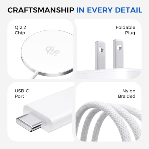 Magnetic Wireless Charger [25W Fast], 6FT Qi2.2 Wireless Charging Pad with 45W USB C Wall Charger Combo, Stay-Cool Fast Wireless Charger for iPhone 17-16 Galaxy S26-25 AirPods — view 5