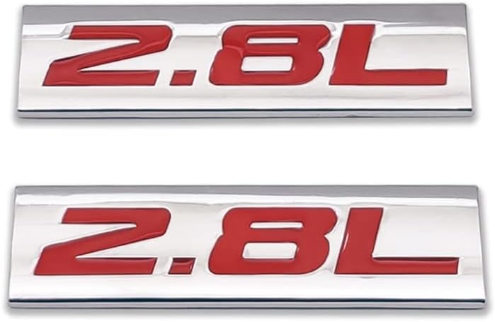 2X Chrome Metal 2.8L Logo Car Emblem Premium 3D 2.8 V4 Badge Auto Door Fender Sticker Side Wing Decal (2.8L,Silver&Red)