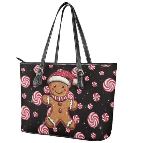 Image of Coldinair Christmas Leather Tote Bag for Women with Zipper Large Shoulder Tote Bag Shopping Casual Travel Bag Handbag Purse