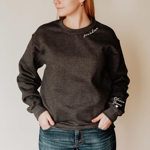 Personalized Grandma Sweatshirt with Grandkids Names, Best Grandma Gift, Personalized Birthday Gift, Grandmother Sweater Black4