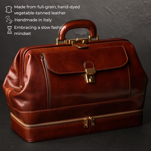 Image of Time Resistance Leather Doctor Bag - Italian Handmade Medical Bag - Vintage Style Handbag - Real Leather Briefcase