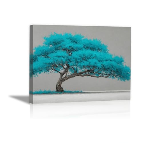 Tableau sur toile arbre turquoise 70x100cm pour décoration salon