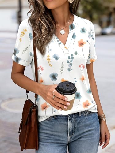 Image of ANRABESS Womens Short Sleeve V Neck Tops Summer Casual T-Shirts Blouses 2026 Spring Trendy Beach Vacation Clothes