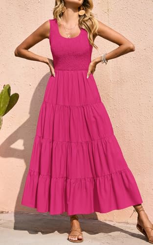 Image of PRETTYGARDEN Women's 2026 Casual Loose Plain Maxi Sundress Smocked Tank Dress Sleeveless Summer Beach Tiered Long Dresses