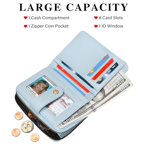 Image of oscaurt Wallet Women Small RFID Blocking Bifold Credit Card Wallets with ID Window and Tassel Zipper Coin Pocket Ladies Wallet