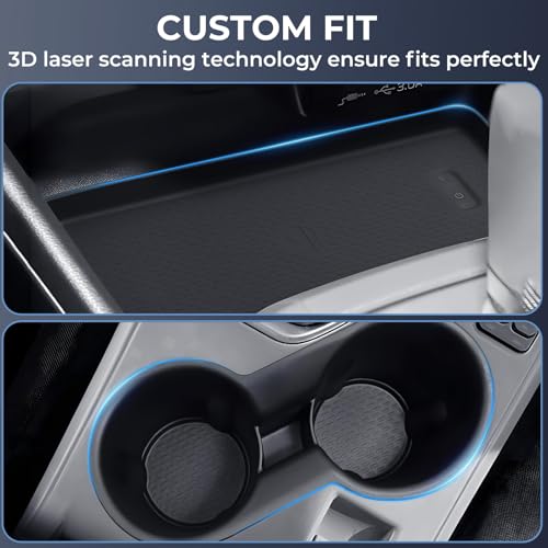 Image of Cup Holder Insert & Wireless Charging Protective Mats for Subaru Crosstrek /Impreza 2026 2025 2024, Center Console Interior Accessories Cup Holder & Wireless Charger Cover Pad, Black