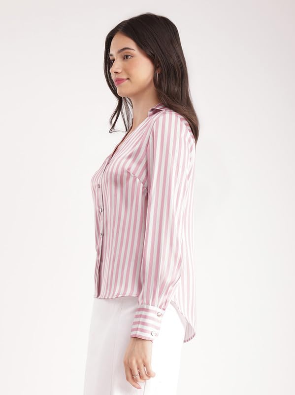 Image of FableStreet Women Shirts | Comfort Fit Spread Collar | Premium Satin Fabric for Formal, Business Casual