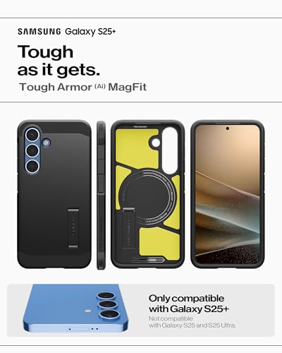 Image of Spigen for Galaxy S25 Plus Case, Tough Armor MagFit [Kickstand] [Compatible with MagSafe] [Military-Grade Protection] - Black
