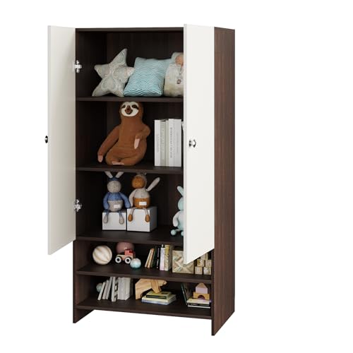 Image of FURNEASER YSH Engineered Wood Wardrobe Almirah for Clothes with 2 Doors & Open Shoe Rack | Wooden Closet Cabinet Organizer for Bedroom Living Room | Storage Cupboard (Wenge & White)