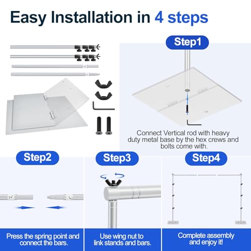 Image of Emart Heavy Duty Backdrop Stand 8.5x10ft(HxW) Adjustable Background Support System Kit with Steel Base for Photography, Photo Backdrop Stand for Parties Birthday Video Studio - Sliver