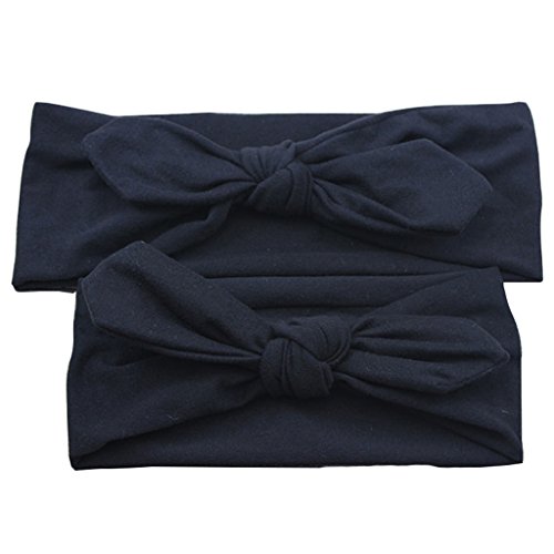 Piece of 2/set Cute Mom and Me Toddlers Big Bow Elastic Headbands Sweet Turban Hairbands - Black, Free Size
